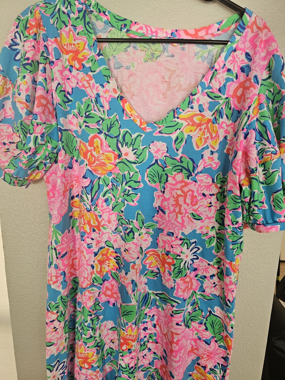Lilly Pulitzer Turquoise Floral V-Neck Midi Dress - Picture 4 of 7